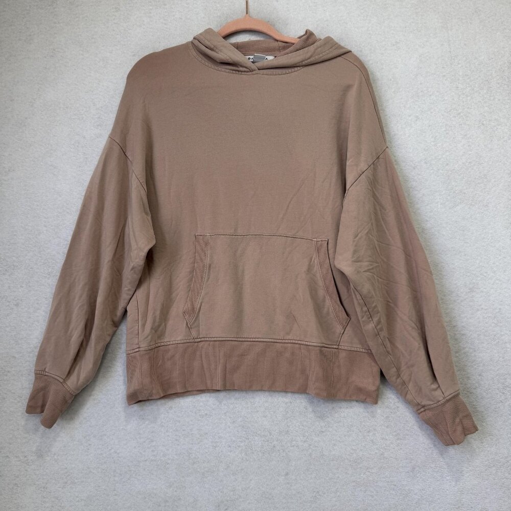 Athleta Balance Hoodie Womens Small Petite Brown Terry Pullover Kangaroo Pocket